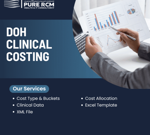 Professional presenting clinical costing data charts with DOH Clinical Costing services by Pure RCM Health & IT Consultancy.